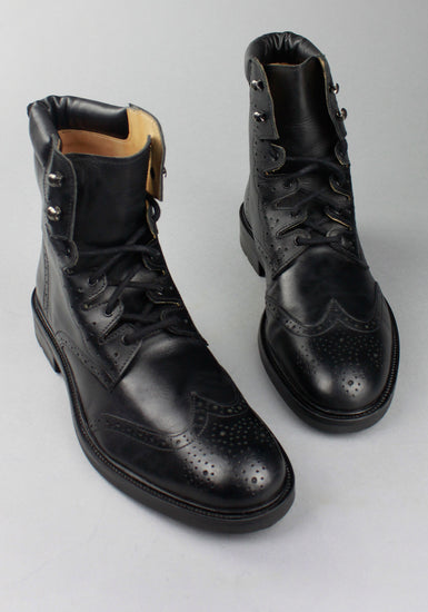Brogues Ghillie Boot - Black Leather