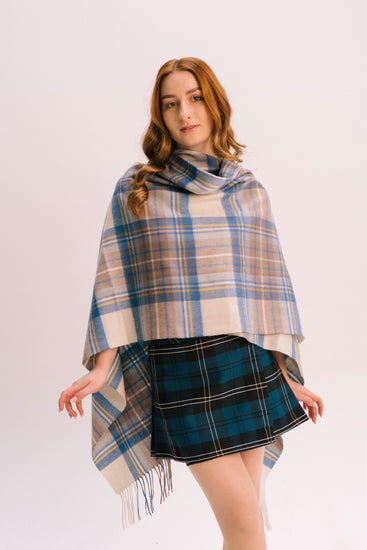 Glenmore Ladies 100% Lambswool Cape - Stewart Muted Blue