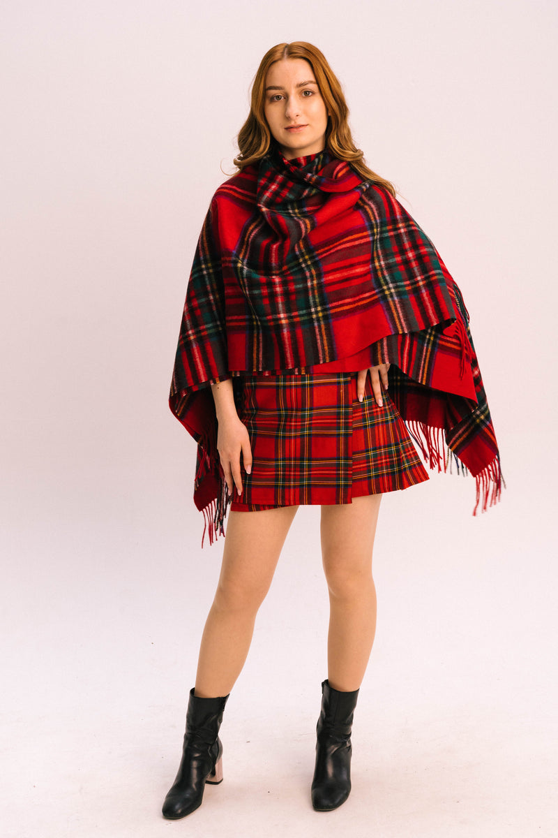 Women's Tartan Cashmere Wool Blend Mini Cape
