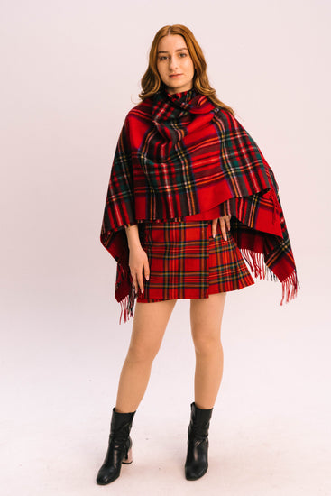Women's Tartan Cashmere Wool Blend Mini Cape