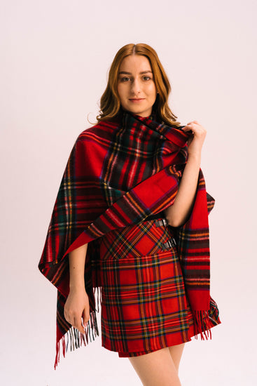 Women's Tartan Cashmere Wool Blend Mini Cape
