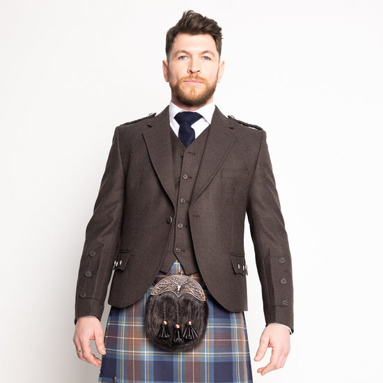 Crail Tweed Jacket and 5 Button Waistcoat by House of Edgar - Peat