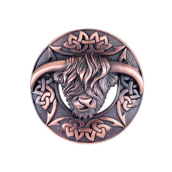 Plaid Brooch - Highland Cow Design - Chocolate Bronze Finish