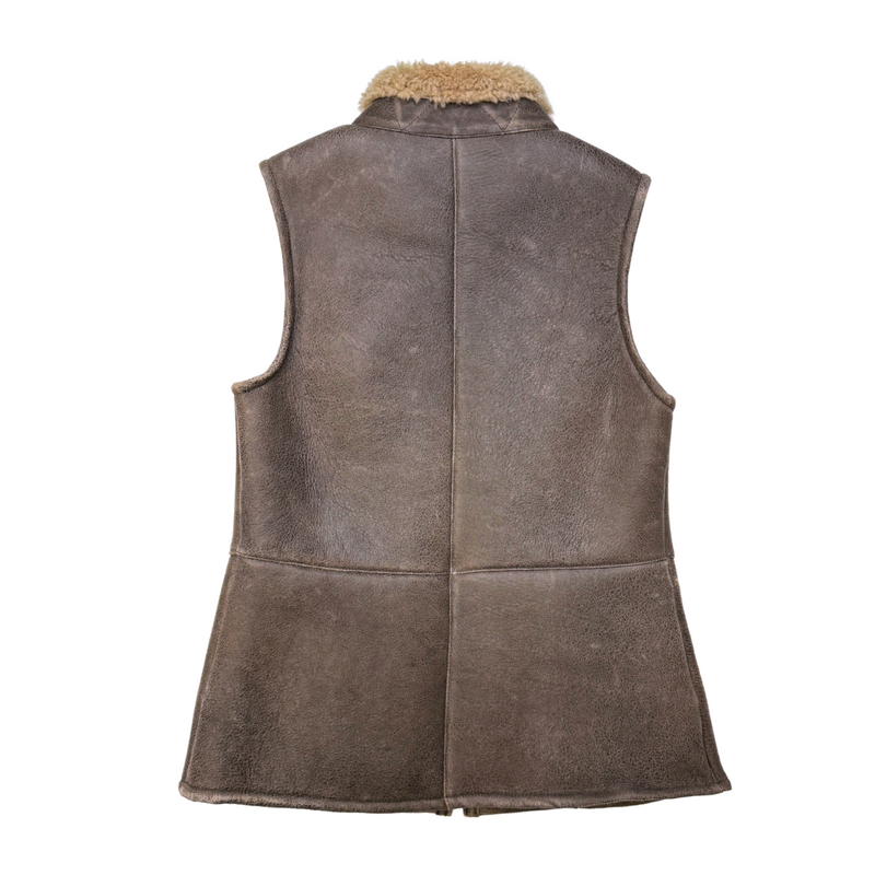 Ladies Sheepskin Aviator Leather Gilet Brown CLEARANCE