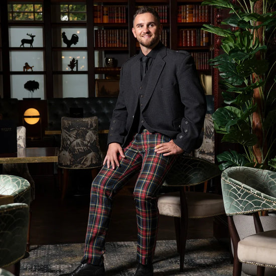 Instock Polyviscose Tartan Trousers - Black Stewart