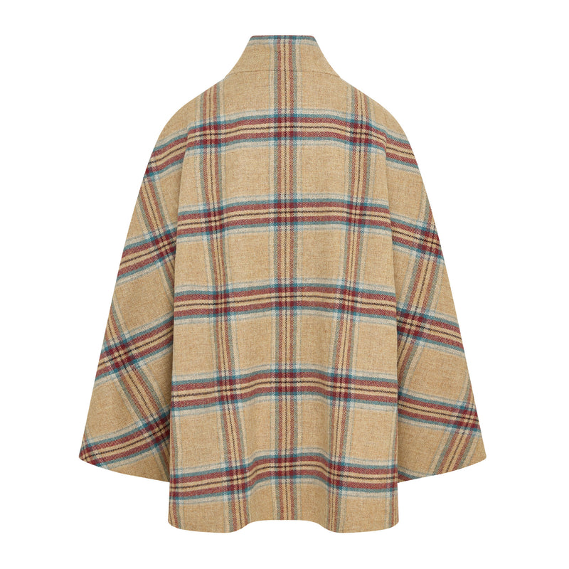 Women's Wool Victoria Cape - Multi Check (Cream/Red/Turquoise)