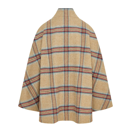 Women's Wool Victoria Cape - Multi Check (Cream/Red/Turquoise)