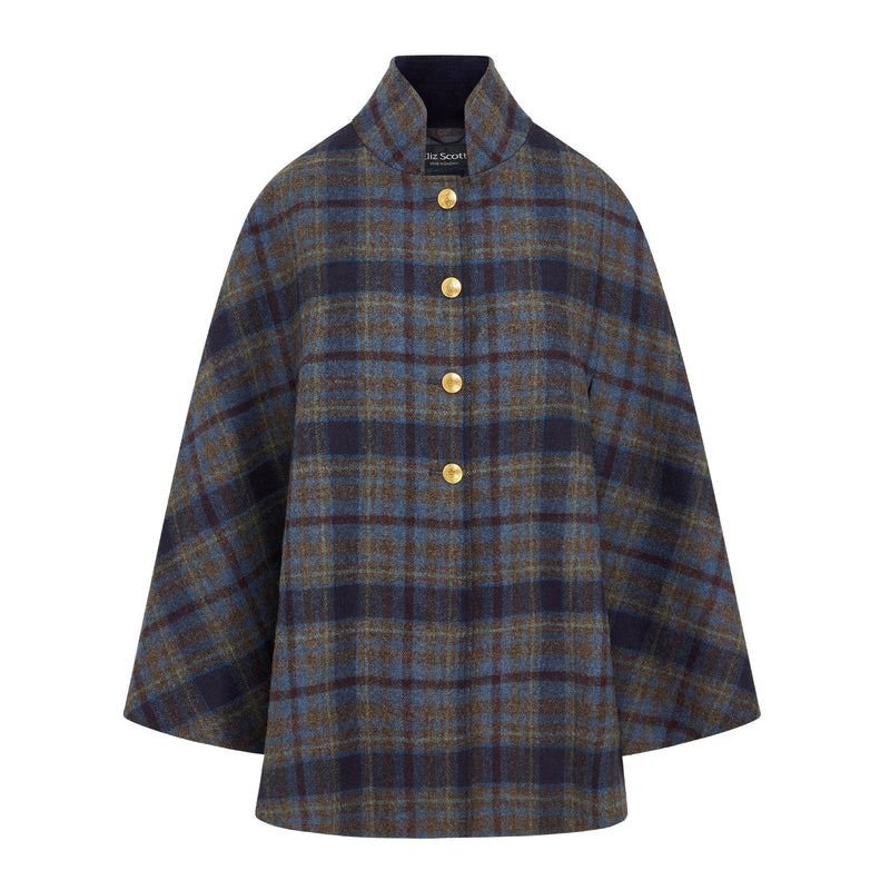 Women's Wool Victoria Cape - Multi CHeck (Blue/Green)