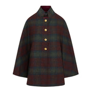 Women's Wool Victoria Cape - Multi Check (Green/Red)