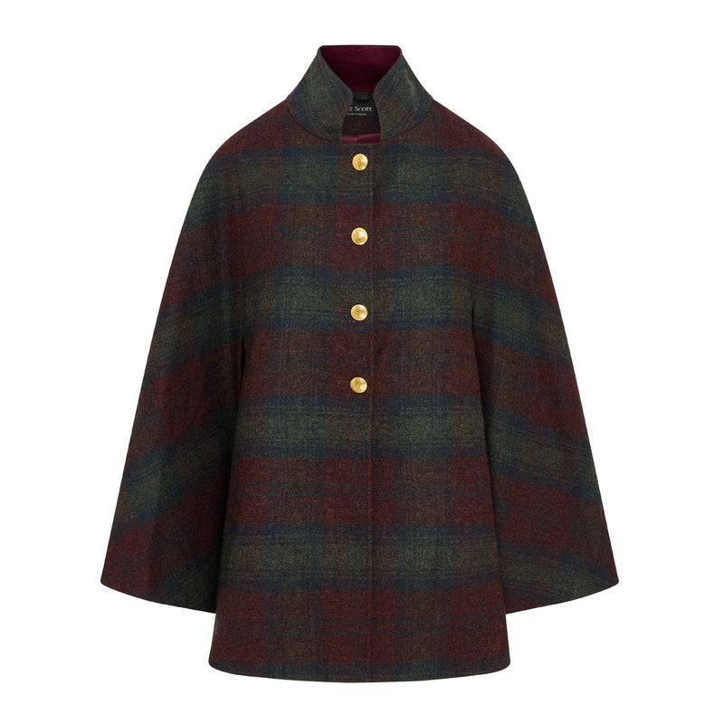 Women's Wool Victoria Cape - Multi Check (Green/Red)