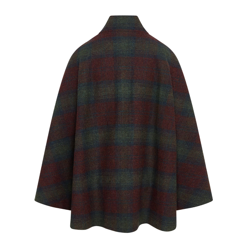 Women's Wool Victoria Cape - Multi Check (Green/Red)