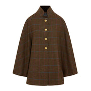 Women's Wool Victoria Cape - Multi Check (Brown/Pink)