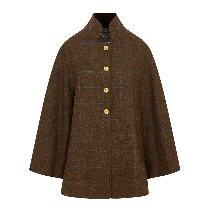 Women's Wool Victoria Cape - Multi Check (Brown/Pink)