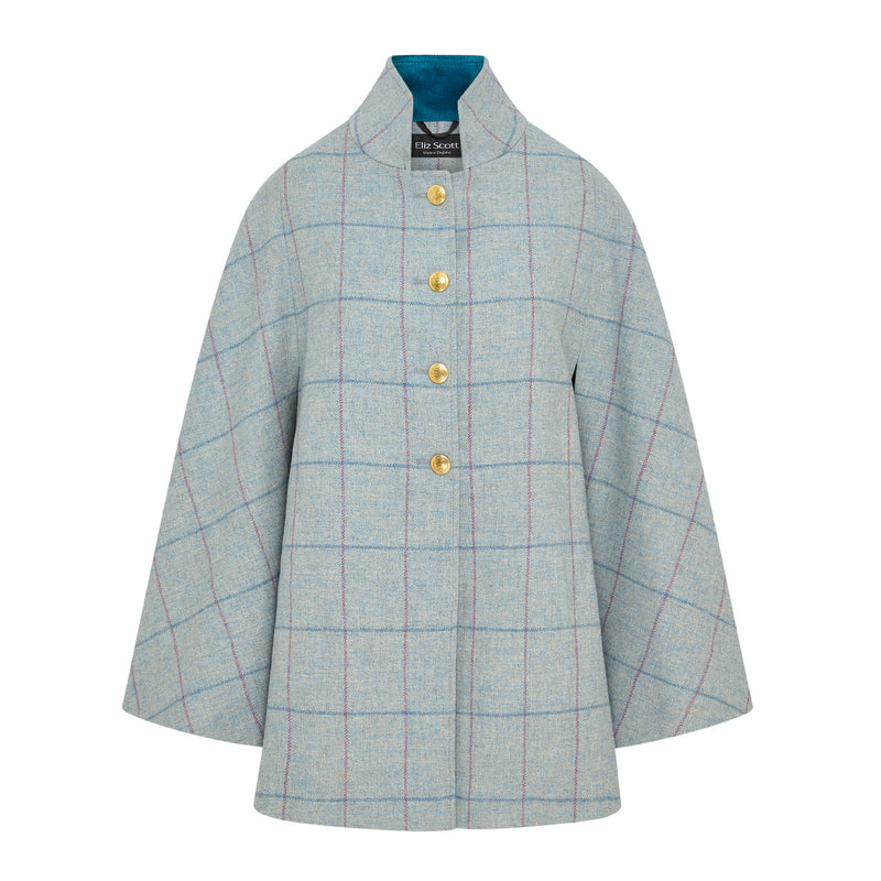 Women's Wool Victoria Cape - Multi Check (Light Blue/Pink)