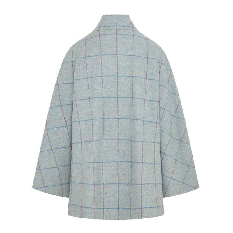 Women's Wool Victoria Cape - Multi Check (Light Blue/Pink)