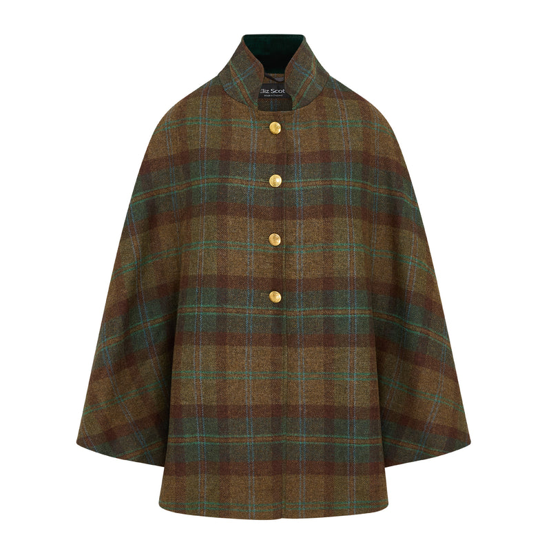 Women's Wool Victoria Cape  - Multi Check (Green/Red/Turquoise)