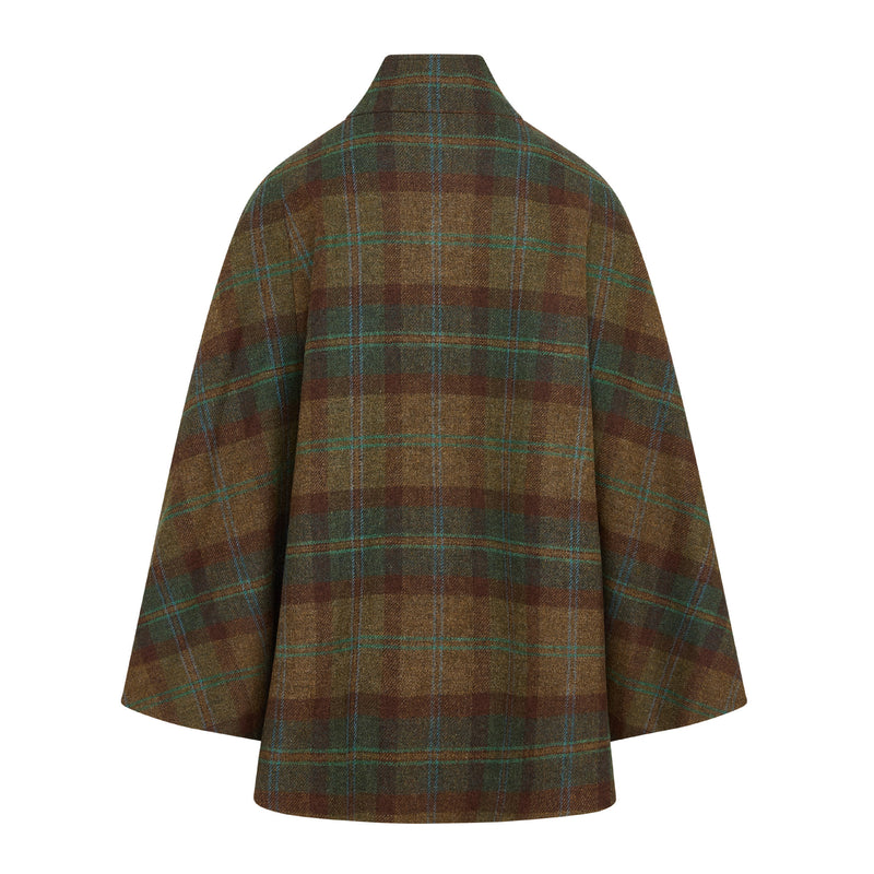 Women's Wool Victoria Cape  - Multi Check (Green/Red/Turquoise)