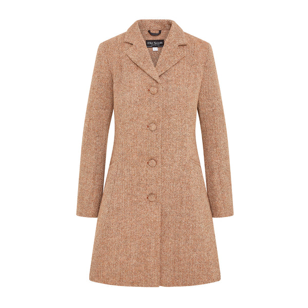 Women's Harris Tweed Coat - Zoe - Rust Herringbone