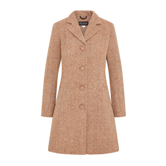 Women's Harris Tweed Coat - Zoe - Rust Herringbone