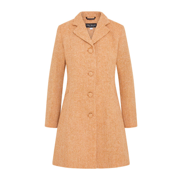 Women's Harris Tweed Coat - Zoe - Orange Herringbone