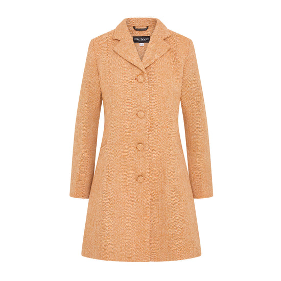Women's Harris Tweed Coat - Zoe - Orange Herringbone