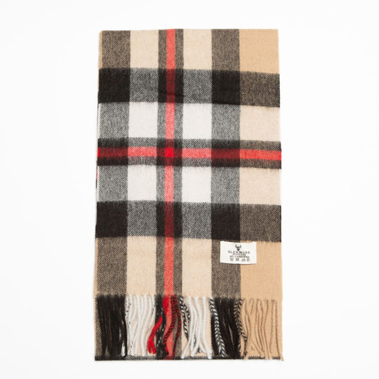 Glenmore 100% Lambswool Tartan Scarf - Exploded Thomson Camel