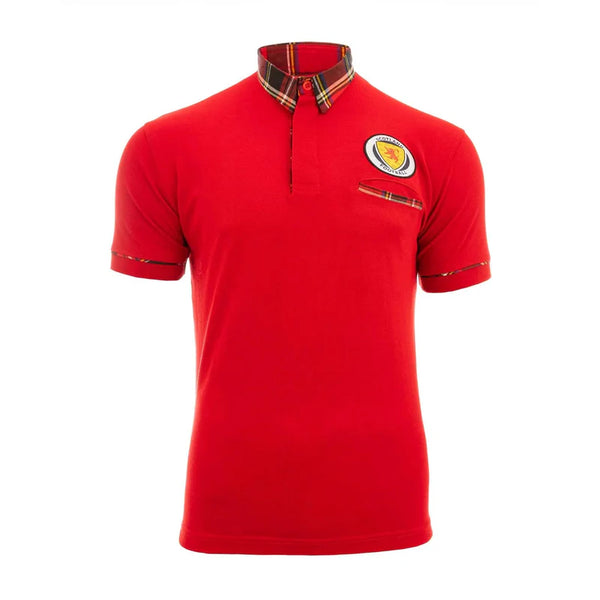 Men's Red with tartan collar Scotland Football Top