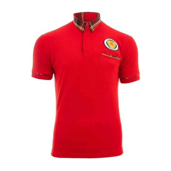 Men's Red with tartan collar Scotland Football Top
