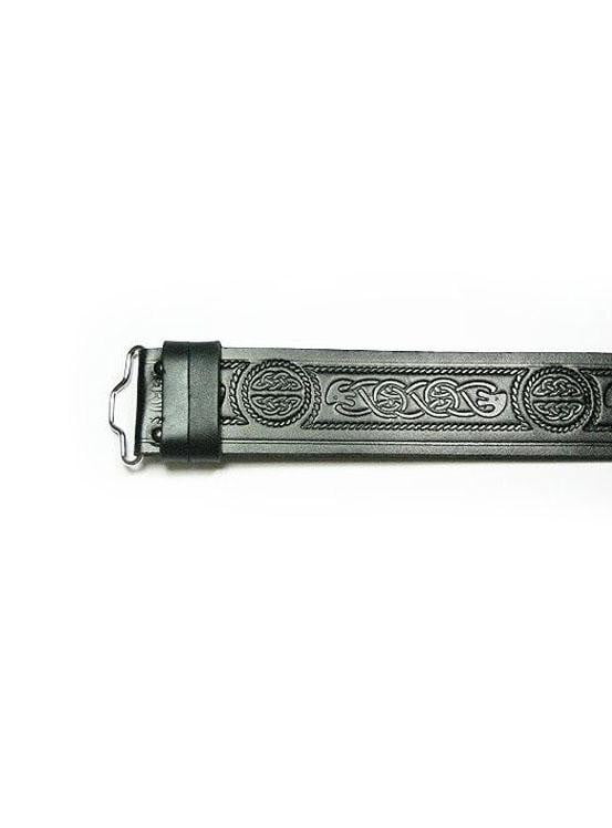 Celtic Serpent Embossed Kilt Belt - Black