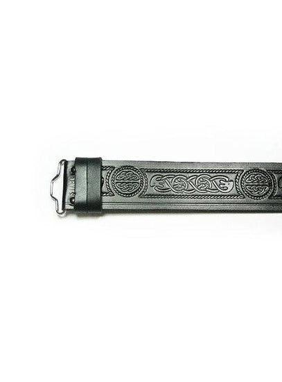 Celtic Serpent Embossed Kilt Belt - Black