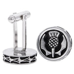 Thistle Pewter Enamel Cufflinks - Chrome Finish