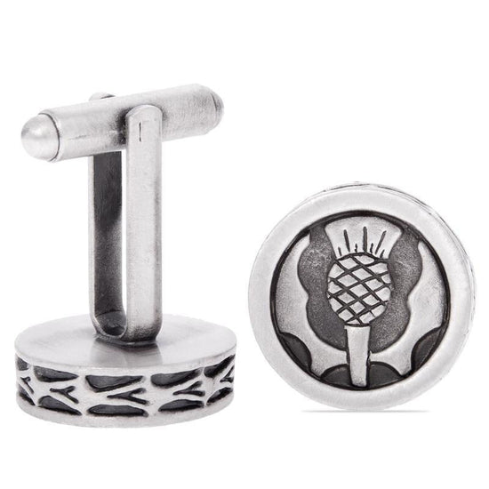 Thistle Pewter Enamel Cufflinks - Antique Finish