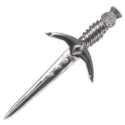 Thistle Pommel Dagger Kilt Pin - Chrome Finish