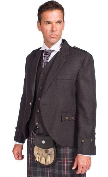 Tweed Argyle Jacket with 5 Button Vest - Charcoal - Instock