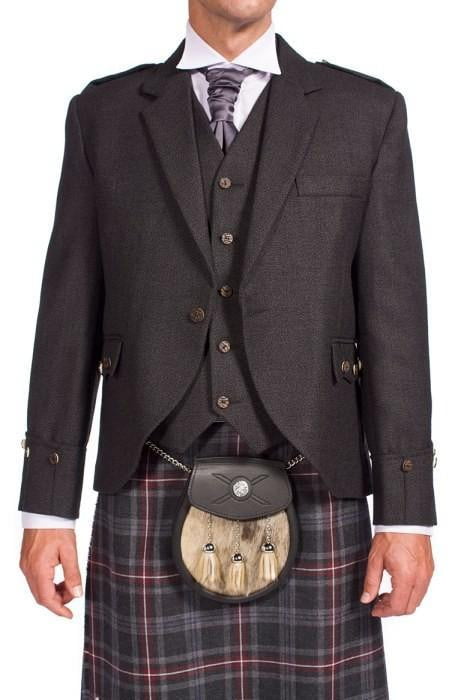 Tweed Argyle Jacket with 5 Button Vest - Charcoal - Instock