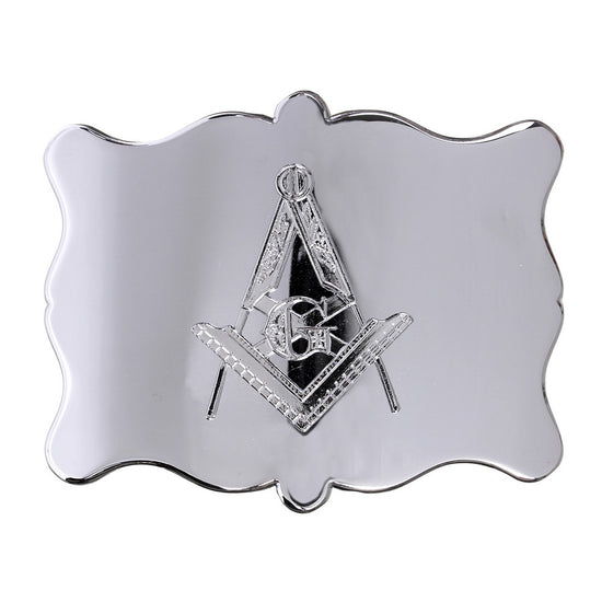 Masonic Intricate Scalloped Belt Buckle - Chrome Finish