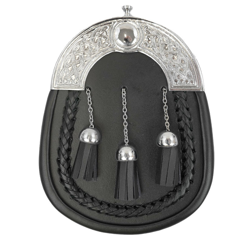 Full Dress Leather Celtic Cantle Sporran with Chain Tassels