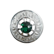 Thistle Design and Green Stone Brooch - Chrome Finish