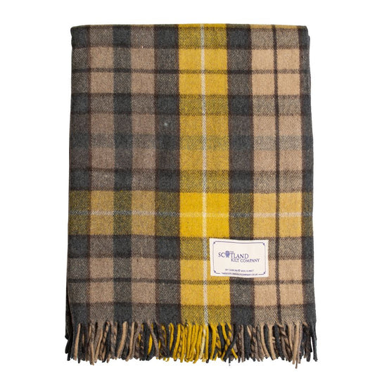 Wool Tartan King Size Blanket 69'' x 98'' - Natural Buchanan