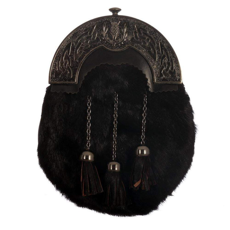 Full Dress Sporran - Black Calfskin Antique Thistle Cantle