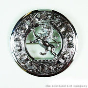 Thistle Plaid Brooch with Lion Rampant Design - Chrome Finish