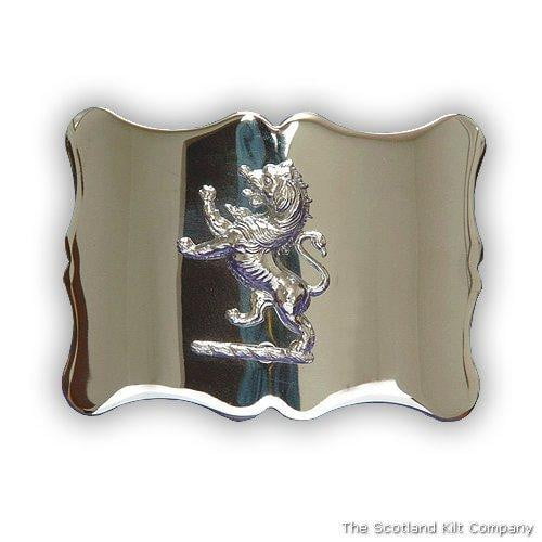 Lion Rampant Scalloped Belt Buckle - Chrome Finish