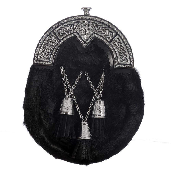 Full Dress Sporran - Black Calfskin Diamond Thistle Cantle