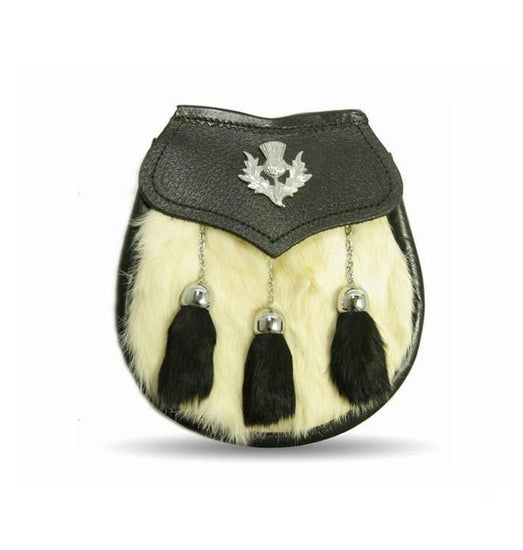 Semi Dress White/Black Rabbit Fur Thistle Crest Sporran