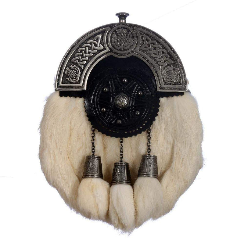 Full Dress Sporran - White Rabbit Antique Thistle Cantle Studded Targe