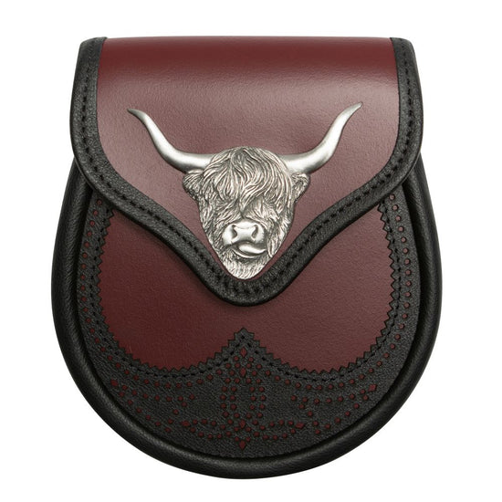 Ox Blood/Black Leather Cow Head Brogue Design Sporran