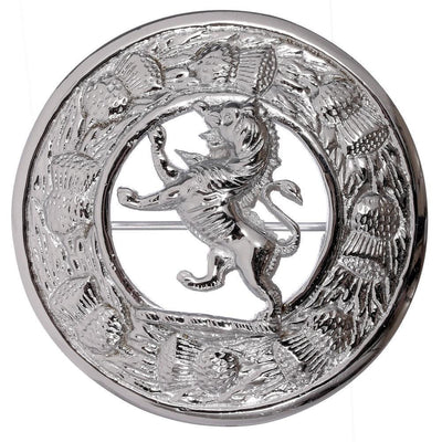 Thistle Design and Lion Centre Brooch - Chrome Finish