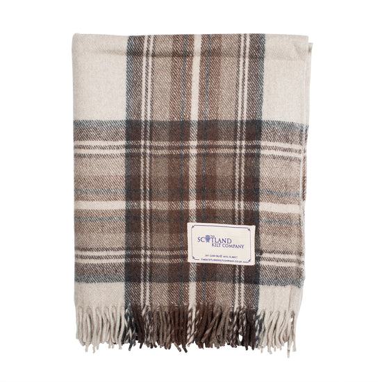 Wool Tartan Blanket - 60'' x 70'' - Stewart Natural Dress