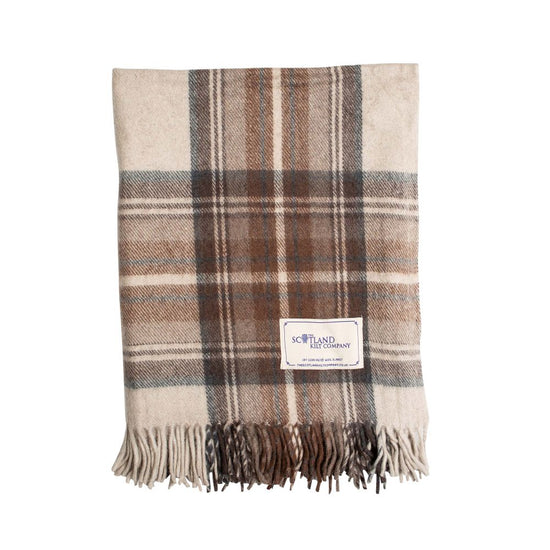 Wool Tartan Knee Blanket - 36'' x 59'' - Stewart Natural Dress