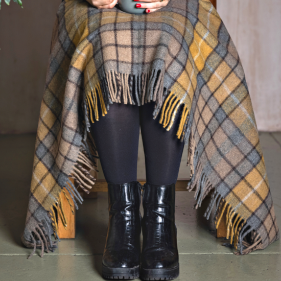 Wool Tartan Knee Blanket - 36'' x 59'' - Natural Buchanan